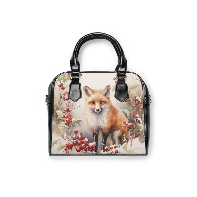 Christmas Fox in a Wreath of Red Berries - Premium Handbag