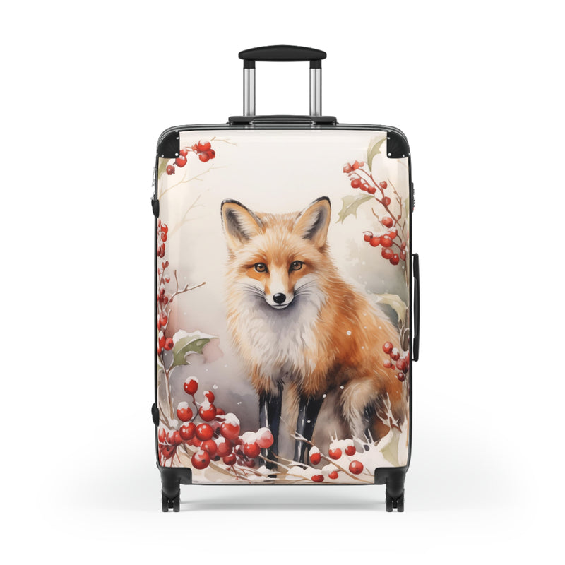 Christmas Fox in a Wreath of Red Berries - Premium Travel Luggage