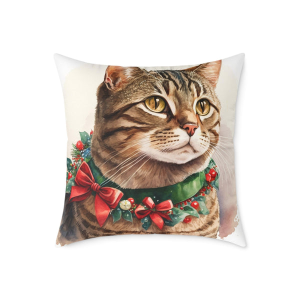Festive Christmas Cat - Throw Pillow 24" × 24"